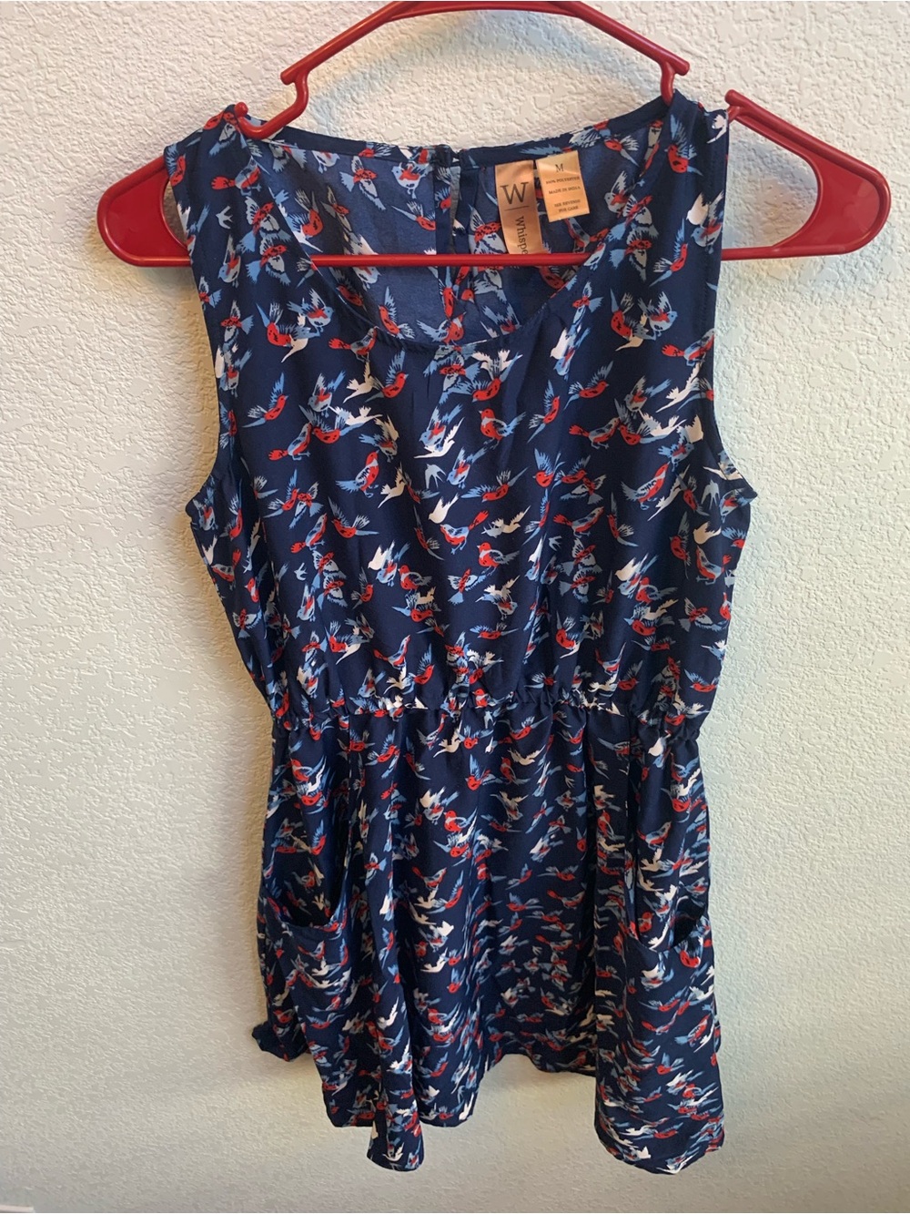Whispers Navy Sleeveless Tunic with Red & White Bird Motif